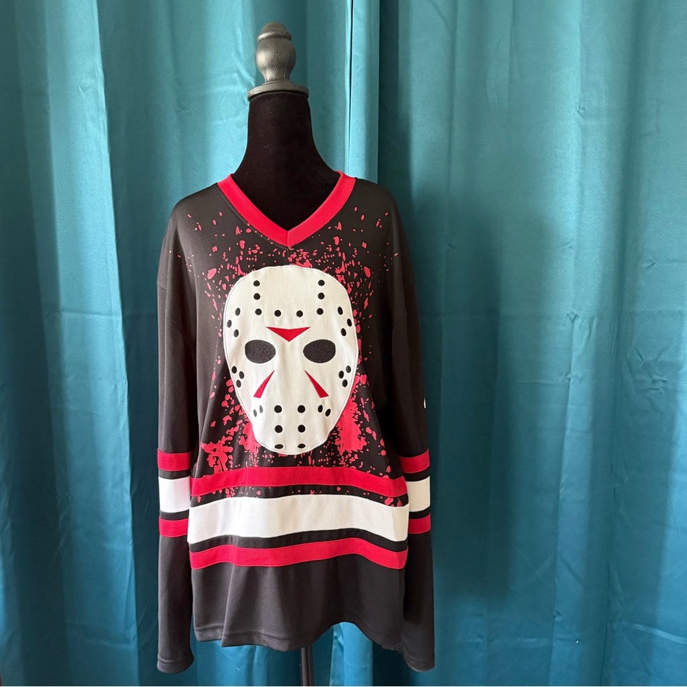 Friday the 13th Jason Voorhees Hockey Mask Graphic Men's Jersey - Black and Red